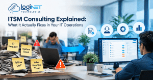 ITSM consulting services helping businesses improve IT operations with structured workflows, help desk management, and service management solutions by LogiNET Technologies